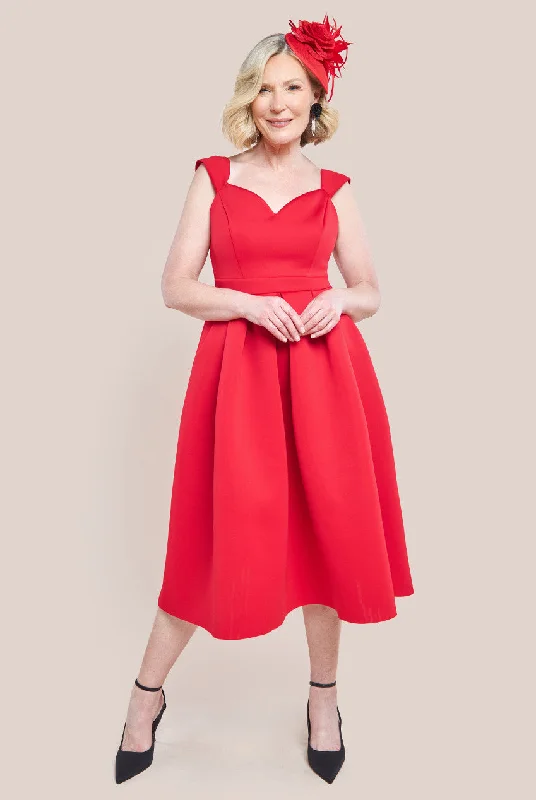Goddiva Scuba Foam Skater Midi Dress - Red Cozy Knit Midi Dress