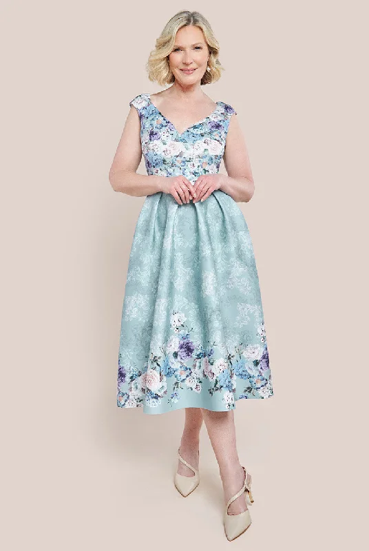 Goddiva Sweetheart Floral Midi Dress - Sage Green Fashionable Pleated Midi Dress