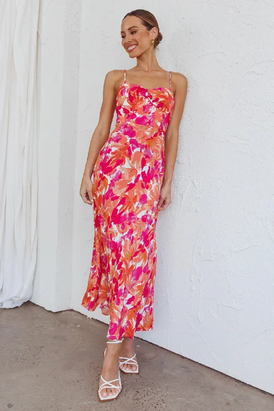 Golden Sands Cami Strap Maxi Dress Floral Red Stylish Maxi Dress with Pleats