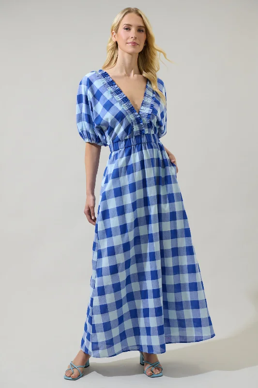 Hant Plaid V-Neck Midi Dress Elegant Floral Skirt Midi Dress