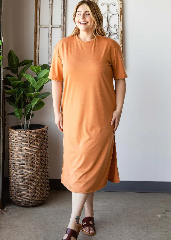 HI CURVY Plus Size Women French Terry Midi Dress Trendy Long Sleeve Midi Dress