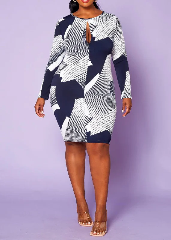 HI CURVY Plus Size Key Hole Bodycon Midi Dress Comfortable Empire Waist Midi Dress