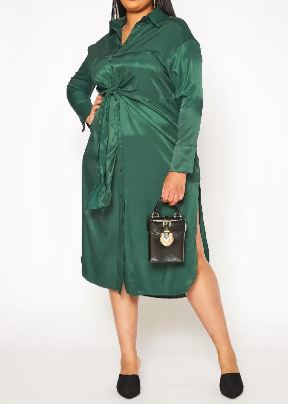 Hi Curvy Plus Size Women Satin Button Front Midi Dress Stylish Vintage Midi Dress