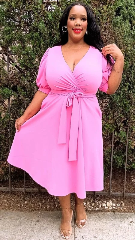 Hi Curvy  Plus Size Women Wrap Midi Dresses with Pockets and belt Stylish Button-Up Midi Dress