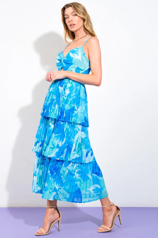 TAKE A VACATION OCEAN WOVEN MIDI DRESS Elegant Lace Trim Midi Dress