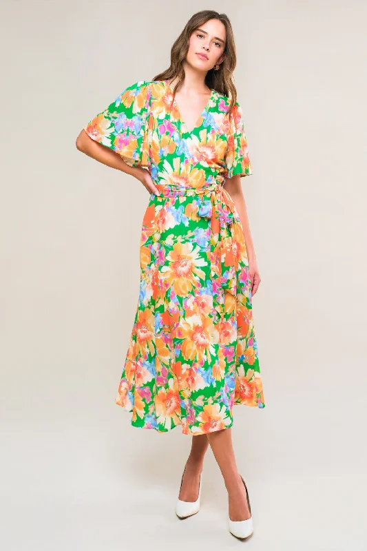 EFFERVESCENT LOVE TRUE WRAP MIDI DRESS Stylish Color Block Midi Dress