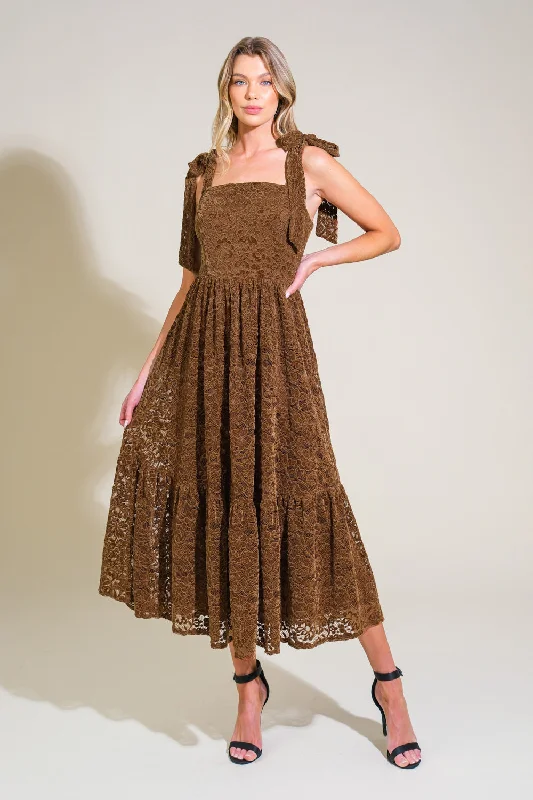 REFINED BREEZE LACE MIDI DRESS Chic Off-Shoulder Midi Dress