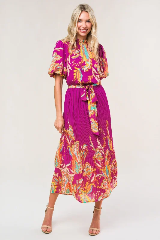 ENCHANTED TO MEET WOVEN MIDI DRESS Comfortable Fit-and-Flare Midi Dress