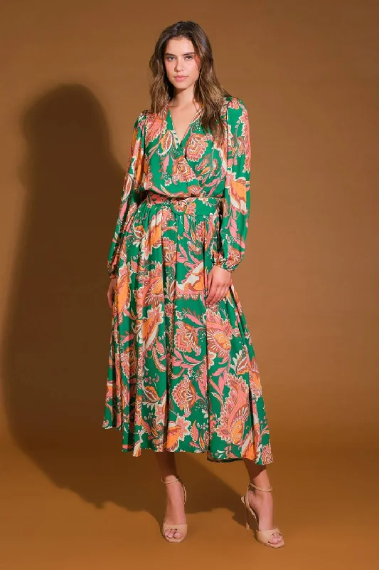 SUNNYSIDE FLORALS WOVEN MIDI DRESS Trendy Square Neck Midi Dress