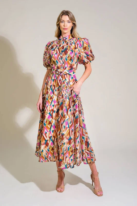 GARDEN HARMONY WOVEN MIDI DRESS Comfortable Deep V Midi Dress