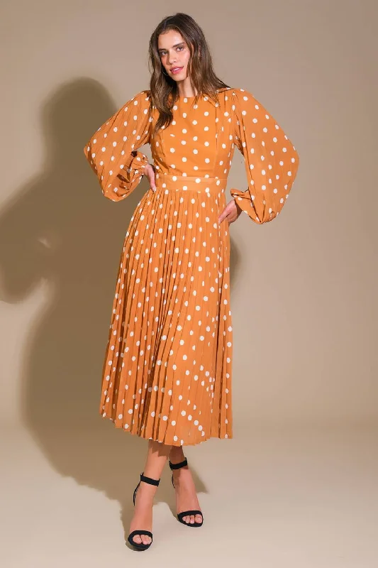MOMENT MAKER WOVEN MIDI DRESS Trendy Flared Sleeve Midi Dress
