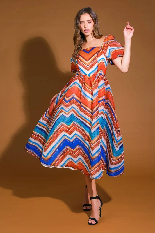 BRIGHT PERSONALITY WOVEN MIDI DRESS Elegant Pleated Sleeve Midi Dress