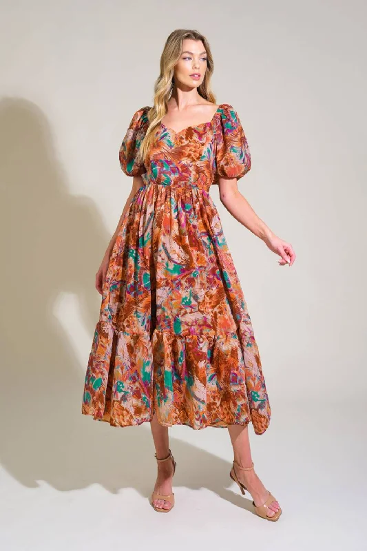 BRING US BACK WOVEN MIDI DRESS Stylish Long Sleeve Floral Midi Dress
