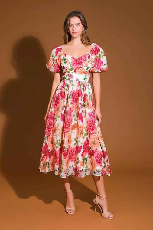 FLORAL REVERIE WOVEN MIDI DRESS Trendy Bodycon Midi Dress
