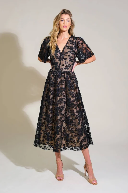 RETURN SOMEDAY WOVEN LACE MIDI DRESS Trendy Shift Midi Dress