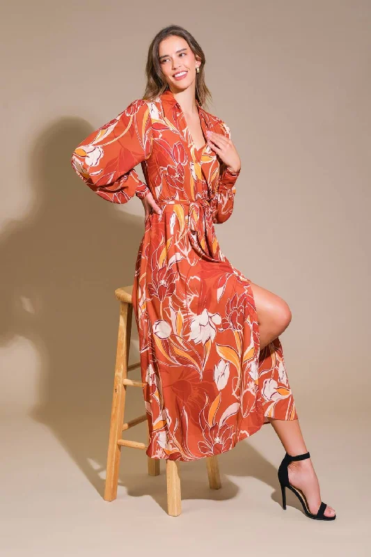 BLOOMING RADIANCE WOVEN MIDI DRESS Stylish Satin Midi Dress