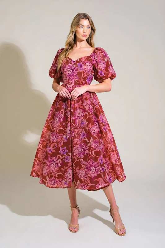 RADIANT DAY FLORAL WOVEN MIDI DRESS Stylish Halter Neck Midi Dress