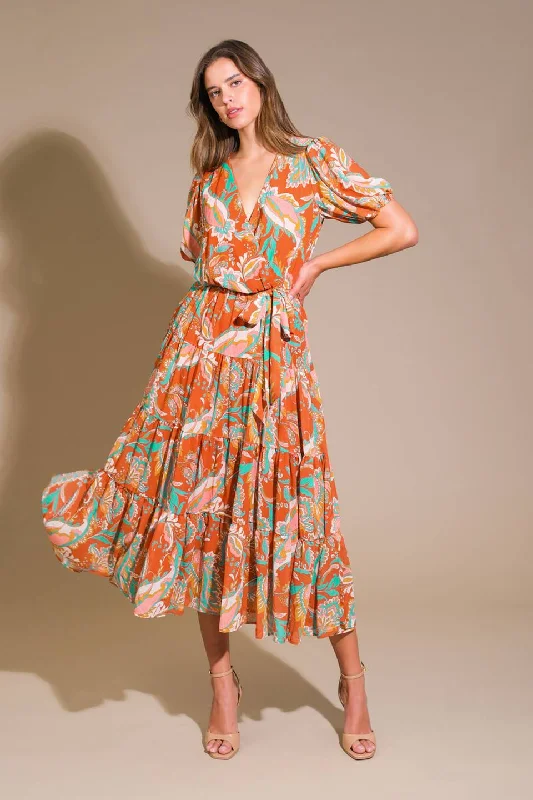 CAN'T LIVE WITHOUT RUST WOVEN MIDI DRESS Comfortable Empire Waist Midi Dress