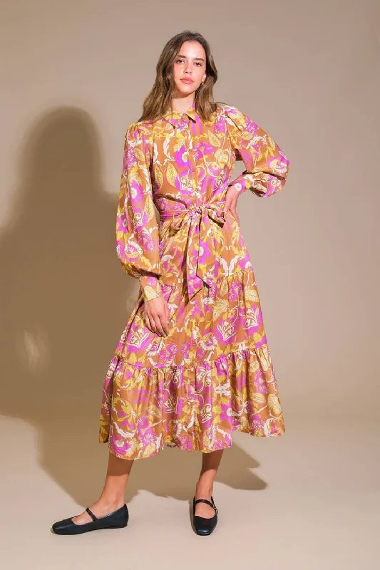 FLORAL EMBRACE WOVEN MIDI DRESS Fashionable Plaid Midi Dress