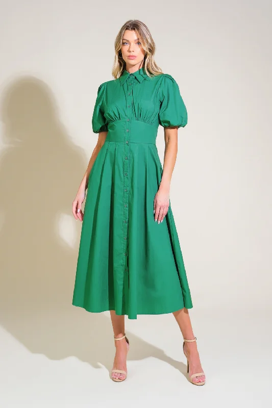 STITCHED SERENITY WOVEN MIDI DRESS Elegant Faux Wrap Midi Dress