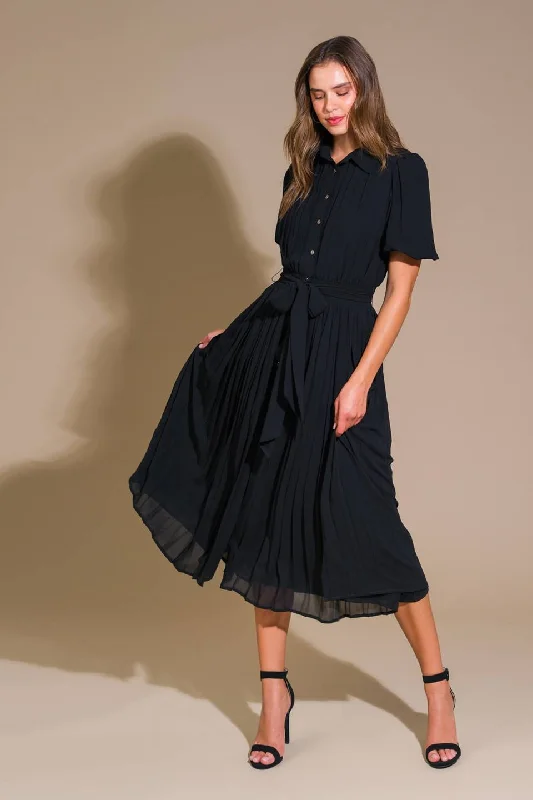 POP THE BOTTLE WOVEN MIDI DRESS Trendy Long Sleeve Midi Dress