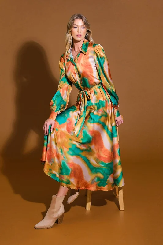 WANNA BE LOVED WOVEN MIDI DRESS Comfortable Geometric Print Midi Dress