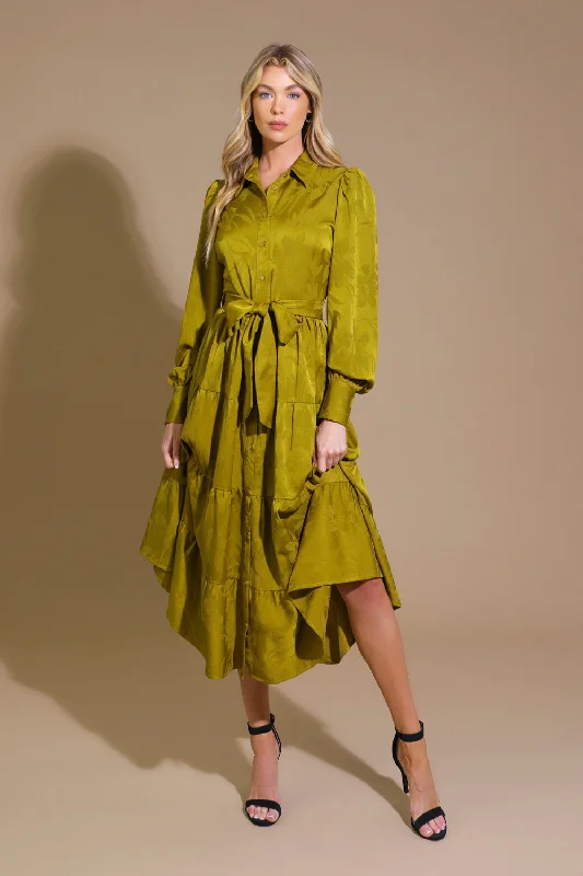TOTAL APPEAL WOVEN JACQUARD MIDI DRESS Trendy Ruched Side Midi Dress