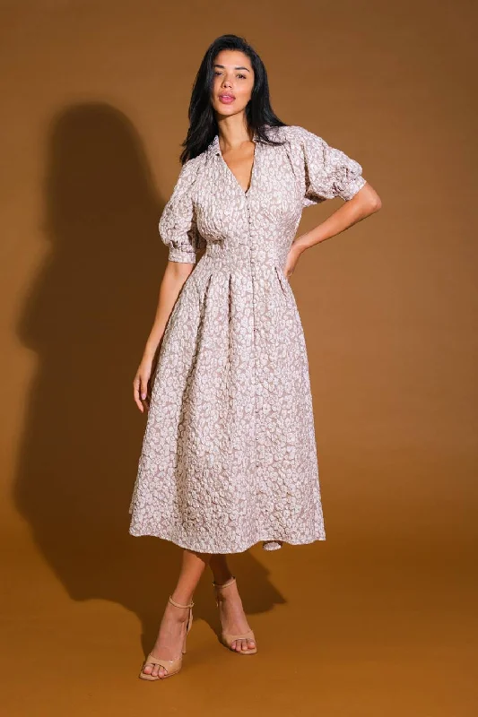 PERFECT VISION WOVEN MIDI DRESS Elegant Floral Midi Dress