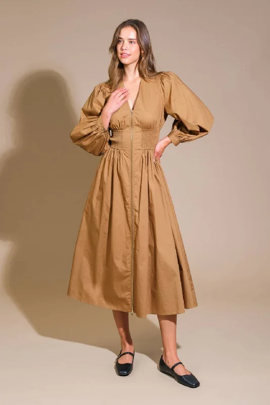 STOP & STARE WOVEN MIDI DRESS Comfortable Deep V Midi Dress