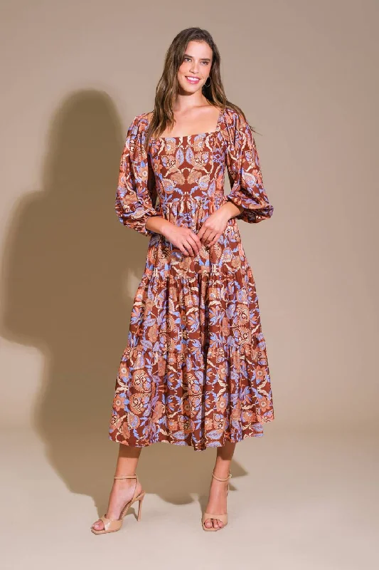 KEEPPING TABS WOVEN MIDI DRESS Stylish Vintage Midi Dress