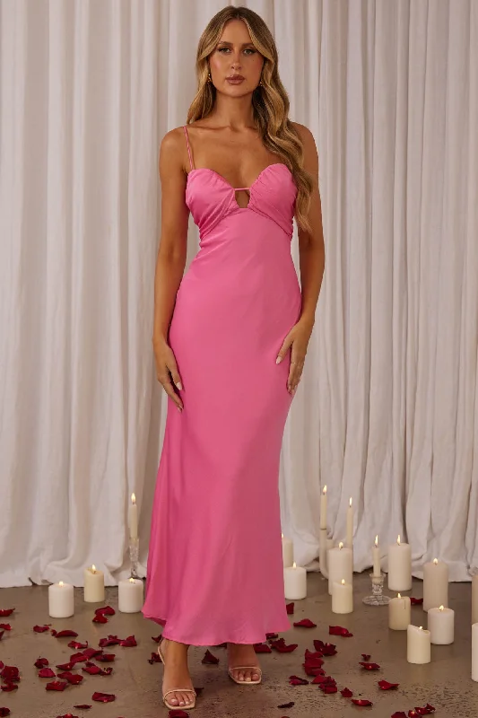 In A Daze Gathered Bust Maxi Dress Hot Pink Cozy Cold-Shoulder Maxi Dress