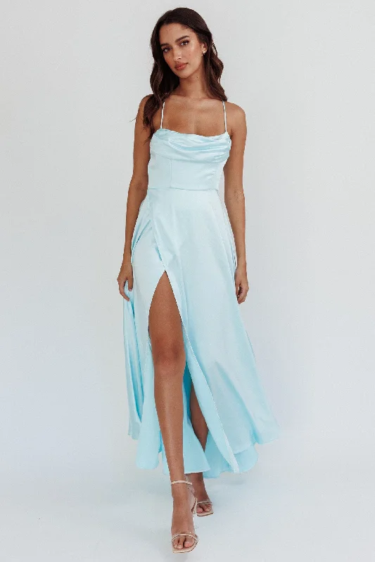 Inner Light Gathered Bust Split Maxi Dress Mint Fashionable High-Waist Maxi Dress