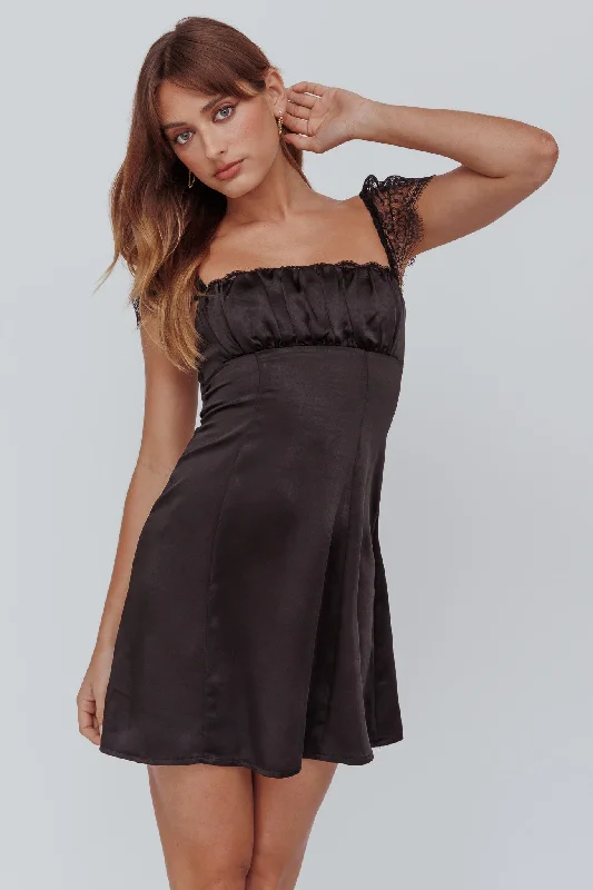 Invites Only Lace Shoulder Mini Dress Black Trendy A-Line Mini Dress