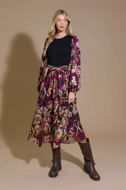 CRUSHING ON COZY WOVEN MIDI DRESS Elegant Pleated Sleeve Midi Dress