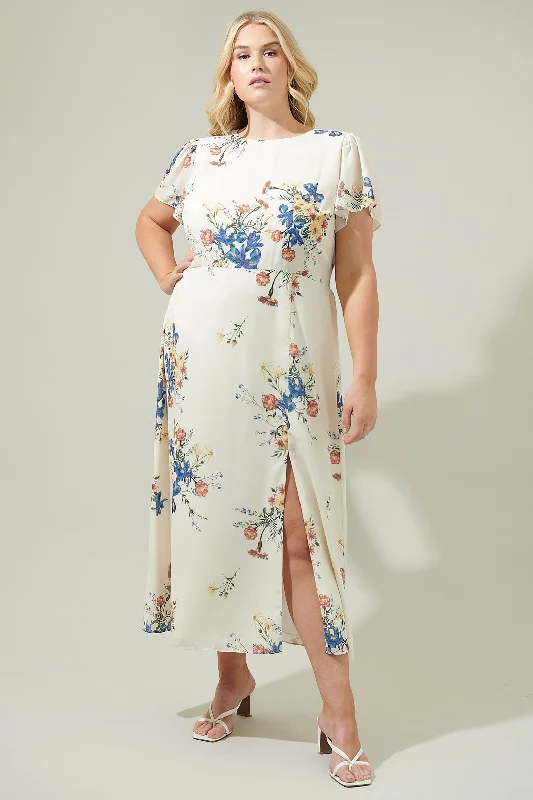 Jacinta Floral Slit Midi Dress Curve Cozy Ribbed Knit Midi Dress
