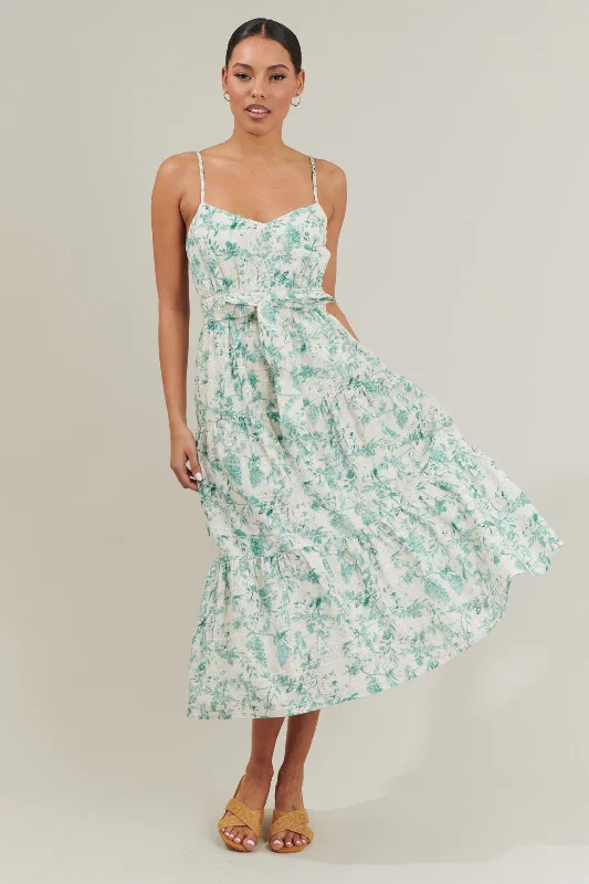 Jaya Floral Tiered Midi Dress Elegant Sleeveless Midi Dress