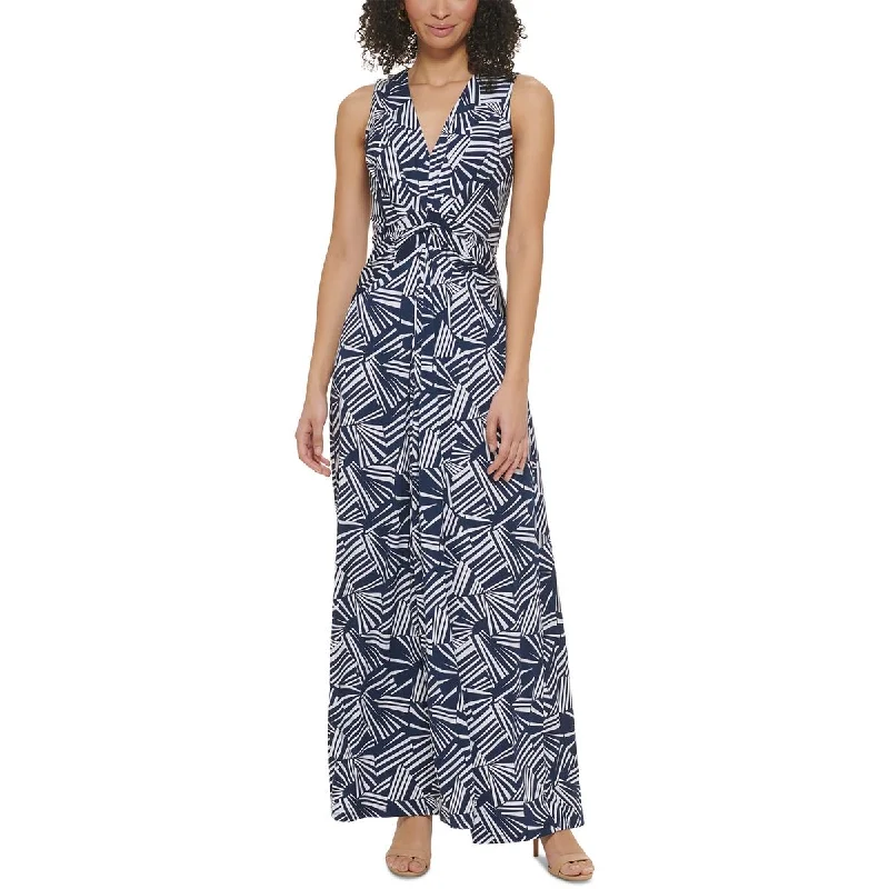 Jessica Howard Womens Jersey Printed Maxi Dress Trendy Off-Shoulder Ruffle Maxi Dress