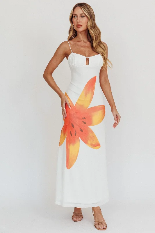 Kailua Floral Print Maxi Dress White Trendy Maxi Dress with Straps