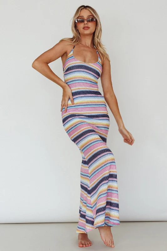 Kandy Crochet Maxi Dress Stripe Blue Multi Elegant Maxi Dress with Pockets
