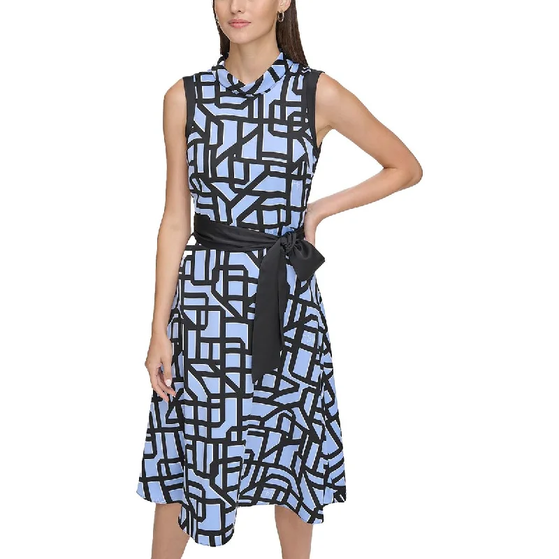 Karl Lagerfeld Paris Womens Belted Long Maxi Dress Chic Boho Print Maxi Dress