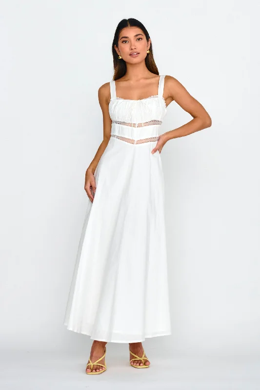 Kasiah Lace Trim Maxi Dress White Fashionable Asymmetrical Maxi Dress