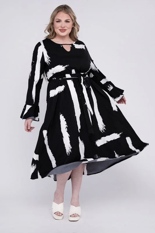 Hi Curvy Plus Size Women Keyhole Neck Belted Midi Dress Cozy Spaghetti Strap Midi Dress