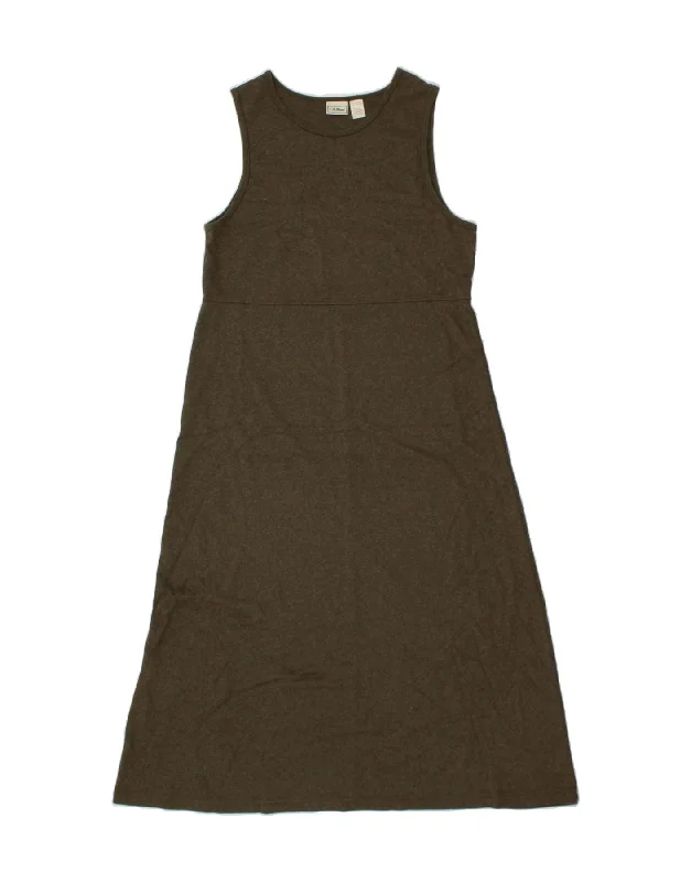 L.L.BEAN Womens Sleeveless Maxi Dress UK 14 Medium Khaki Cotton Fashionable Asymmetrical Maxi Dress