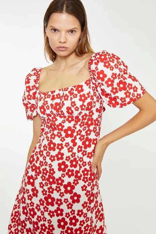 White-Red Flower Tie-Back Mini Dress Fashionable Party Mini Dress