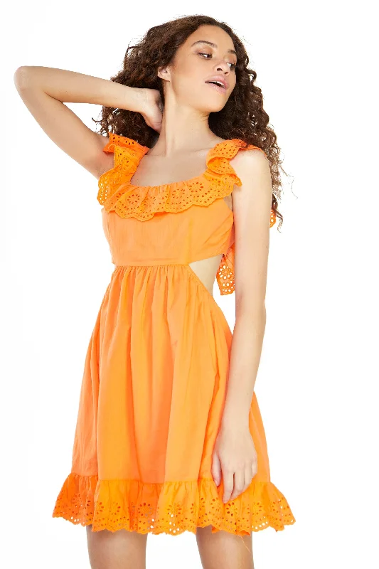 Glamorous Tangerine Ruffle Open Back Tie Mini Dress Casual V-Neck Mini Dress