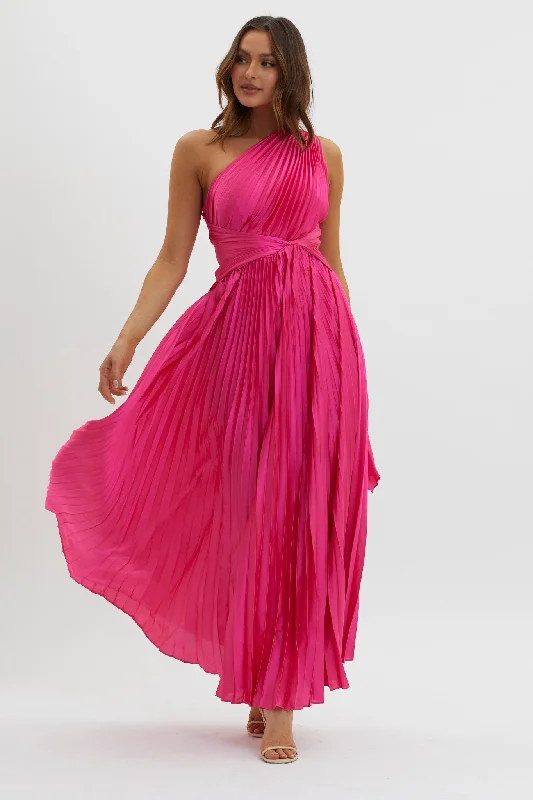 Laxmi Accordion Pleat Maxi Dress Fuchsia Elegant Maxi Dress with Drapes