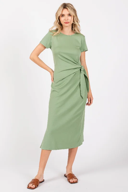 Light Green Side Tie Midi Dress Stylish Cold Shoulder Midi Dress