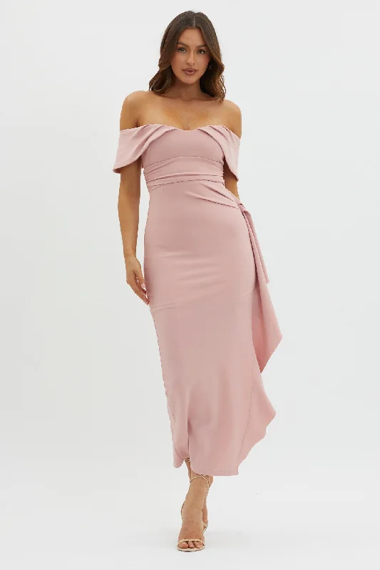 Lillianne Off-Shoulder Side Ruffle Maxi Dress Blush Classic Black Maxi Dress