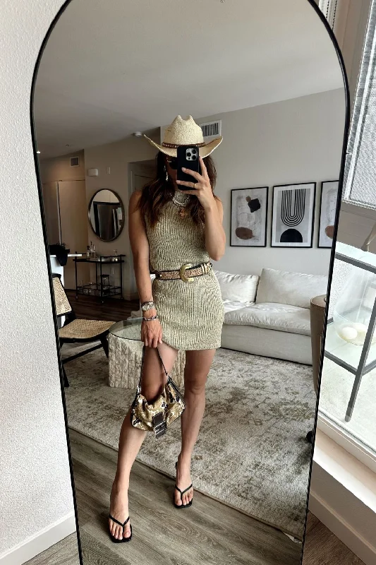 Lillie Gold Lurex Knit Mini Dress Comfortable Wrap Mini Dress
