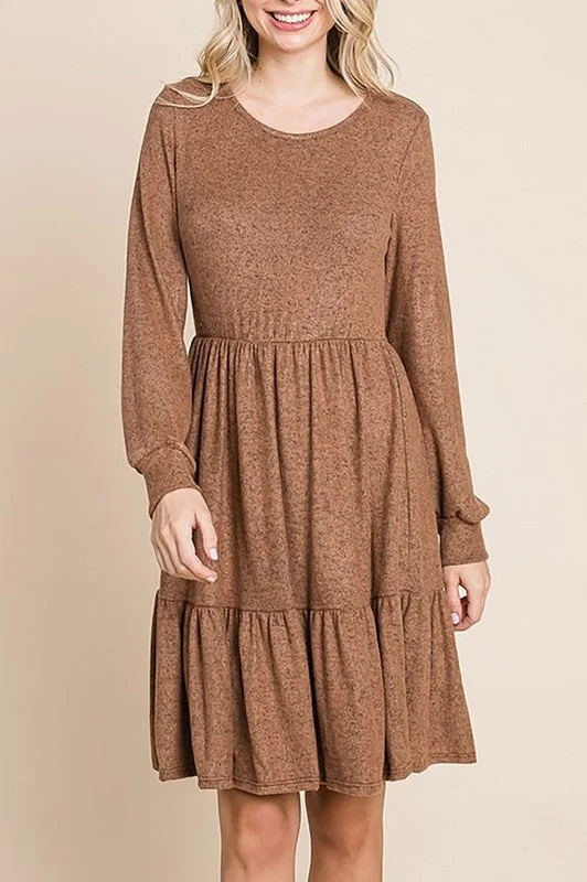 Long Sleeve Tiered Midi Dress Style 9945 in Coco Stylish Long Sleeve Floral Midi Dress